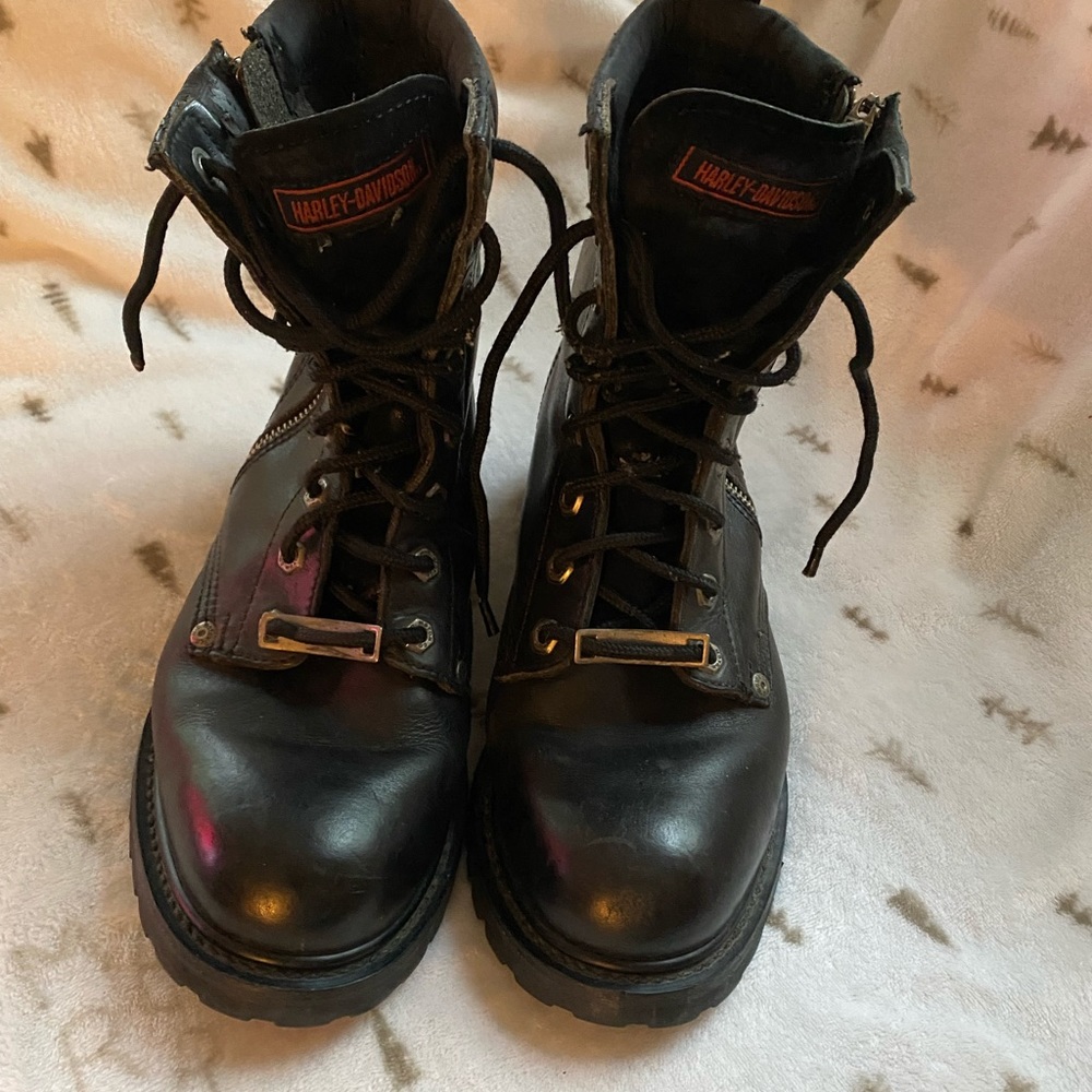 Black leather motorcycle boots